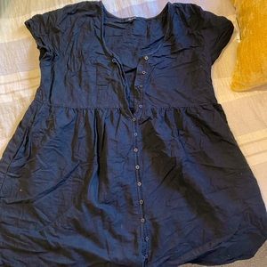 Madewell Black Babydoll button front dress with pockets Alexandra dress XL